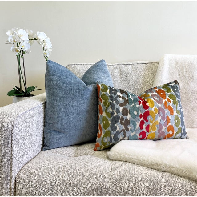 Bright Multicolored Velvet Leopard Print Throw Pillow With Feather Down Insert For Sale In New York - Image 6 of 6