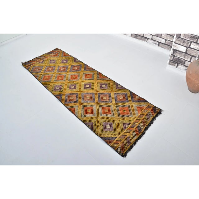 Goldenrod 1960s Vintage Handmade Anatolian Decorative Kilim Runner For Sale - Image 8 of 11