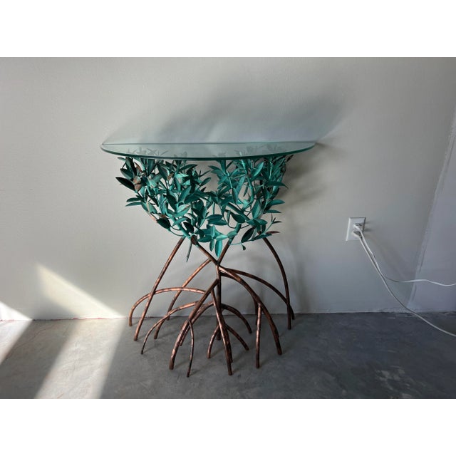 Vintage Lee & Sharon Jones Sculptural Art Mangrove Copper Console Table W/ Mirror/ Sold For Sale - Image 10 of 12