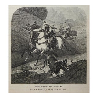 1870 Periodical Engraving Hunter on Arabian Horse For Sale