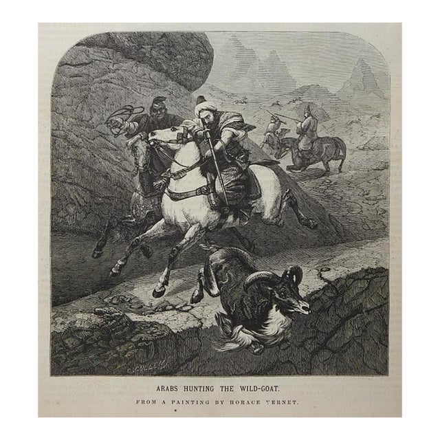 1870 Periodical Engraving Hunter on Arabian Horse For Sale