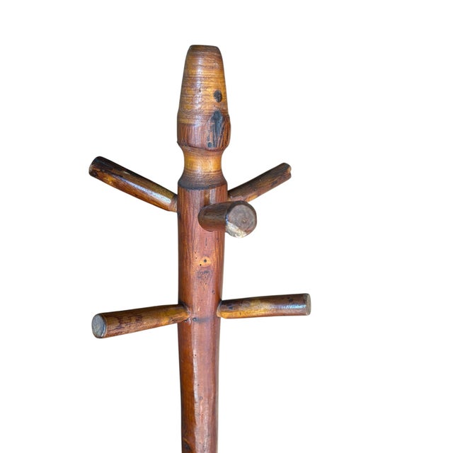 Wood Early 20th Century Rare Adirondack Rustic Hickory Furniture Co Laporte Indiana Coat Hat Rack Hall Tree Original Label For Sale - Image 7 of 12