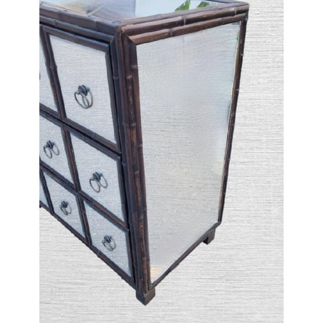 Vintage Mirrored Dark Stained Bamboo 3 Drawer Dorothy Draper Style Chest of Drawers For Sale - Image 9 of 12