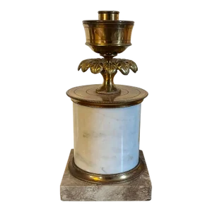 English Regency Style Brass and Marble Candle Holder Base for Photophore Hurricane Shade