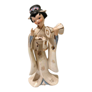 1950s Japanese Geisha Porcelain Figurine With Fan
