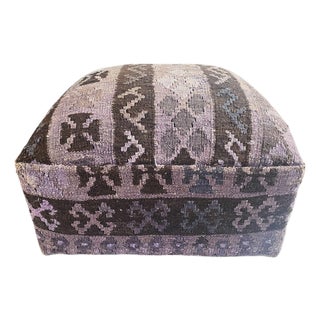 Vintage Custom Made Turkish Kilim Upholstered Ottoman/Footstool 13" H For Sale