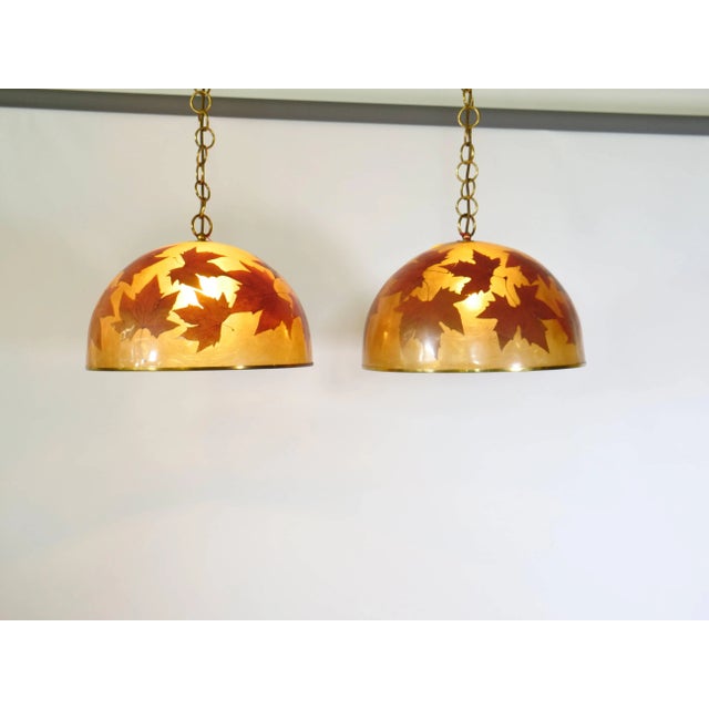 Italian designer lamp set with a cast acrylic shade and framed leaves. Rare vintage design set from the 1970s and 1980s....