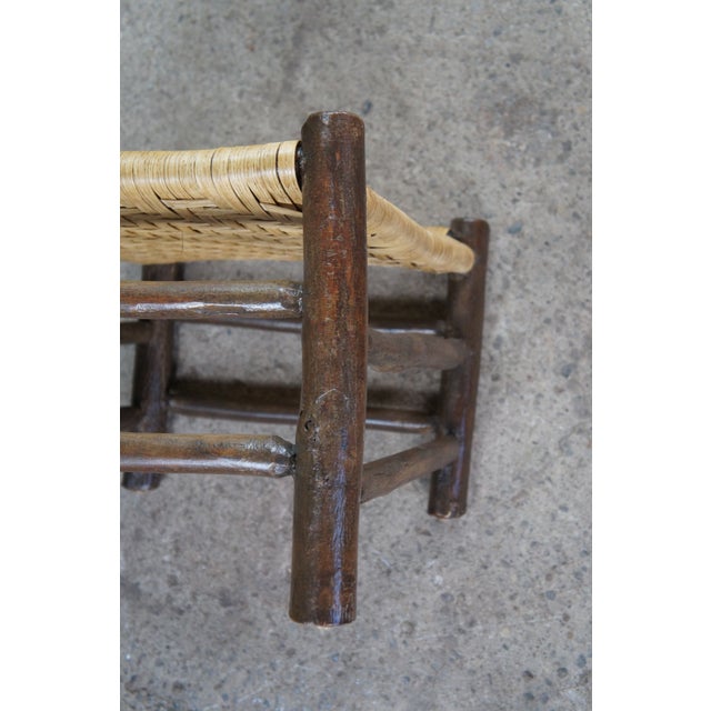 Brown Antique Rustic Adirondack Old Hickory Style Rattan Log Stool Bench Ottoman 22" For Sale - Image 8 of 10