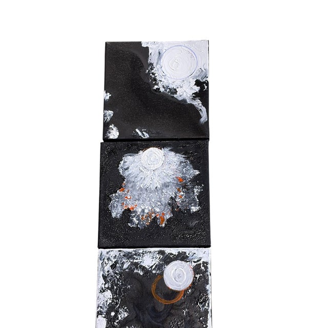 Black SeT of Four Black & White Acrylic and Ink Paintings on Canvas Titled La Luna For Sale - Image 8 of 10