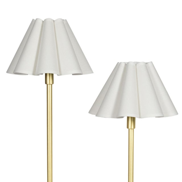Regina Andrew Polly Double Arm FloorLamp, Natural Brass with Linen Scalloped Shade For Sale In Detroit - Image 6 of 8