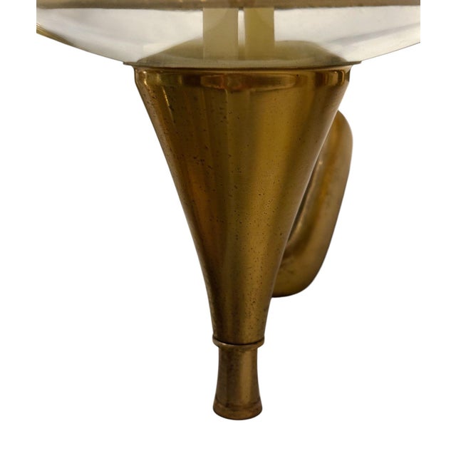 1940s French Art Deco Brass and Textured Glass Wall Sconces - a Pair For Sale - Image 4 of 7