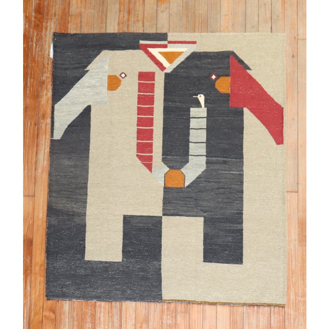 Gray Late 20th Century Elephant Face Persian Kilim - 3'5" x 4'2" For Sale - Image 8 of 18