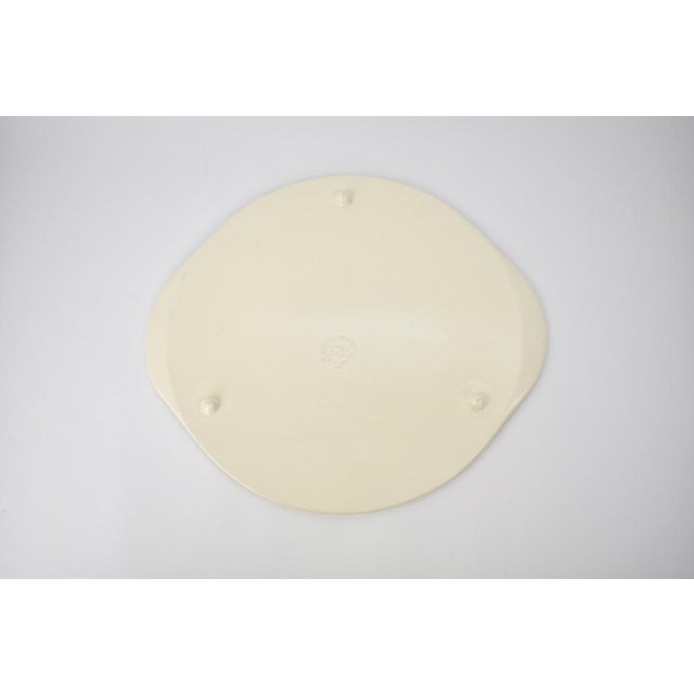 Mid Century Grünstadt Germany Pottery Ceramic Cake Plate "Café de Paris" Vintage 1950s Platter Creme Off white Ivory Gold Rim | French For Sale - Image 10 of 12