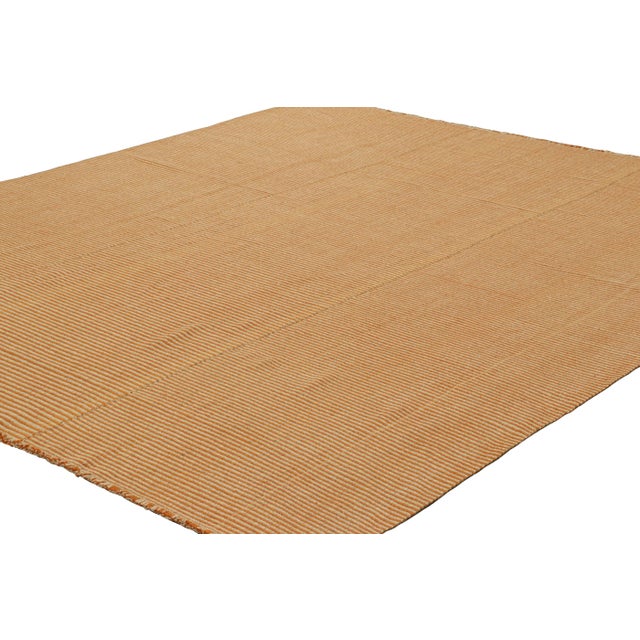 Rug & Kilim Rug & Kilim’s Contemporary Kilim in Orange and Beige Textural Stripes For Sale - Image 4 of 7
