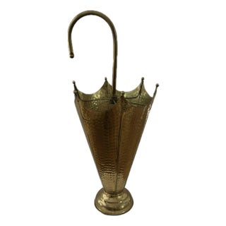 Mid 20th Century Hammered Brass Umbrella Stand For Sale