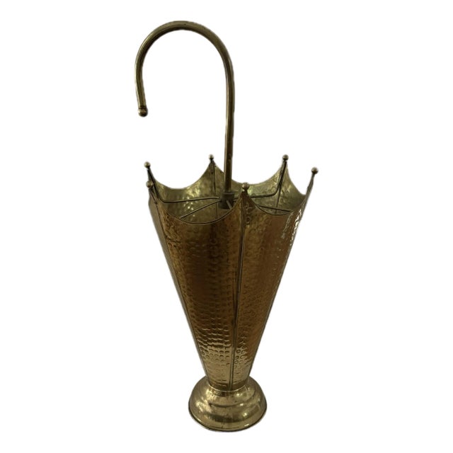 Mid 20th Century Hammered Brass Umbrella Stand For Sale