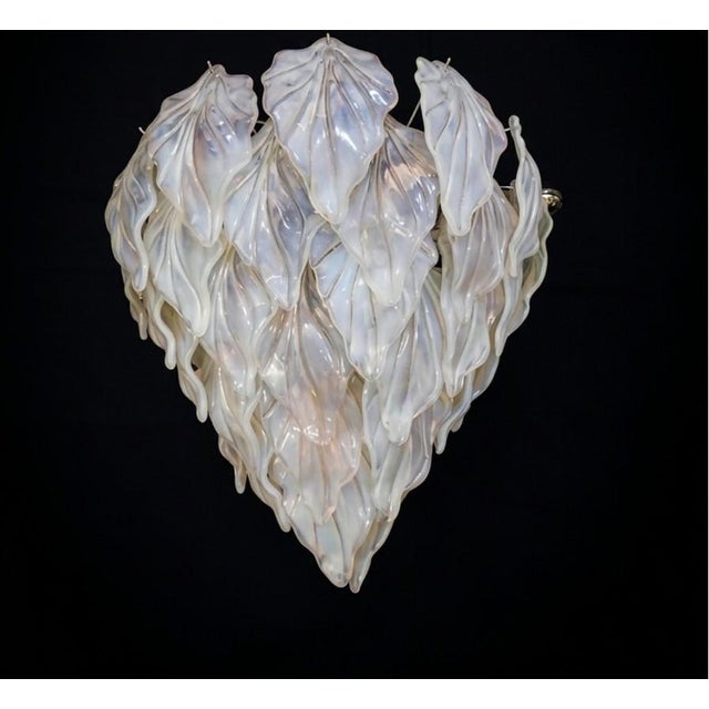 Vintage Opal Leaf Chandelier in Murano Glass, 1980 For Sale - Image 6 of 16