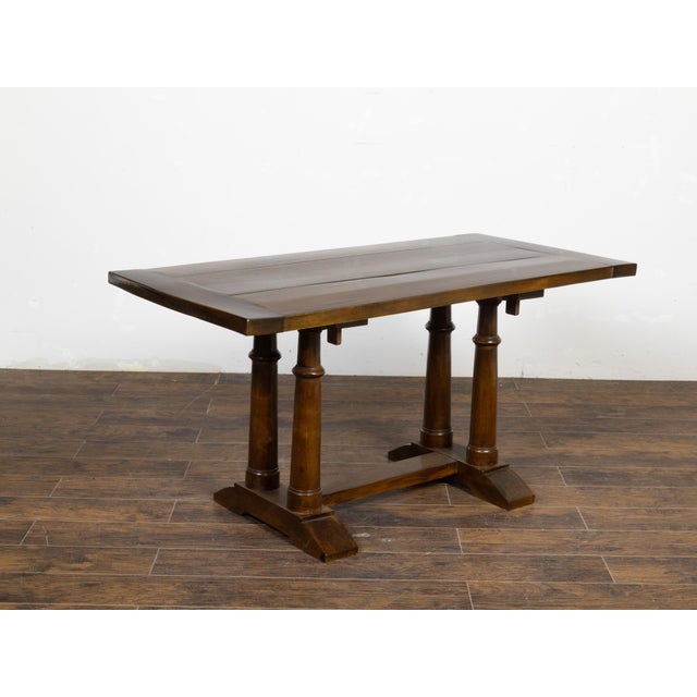 19th Century Italian 19th Century Walnut Trestle Table with Column Shaped Legs For Sale - Image 5 of 12
