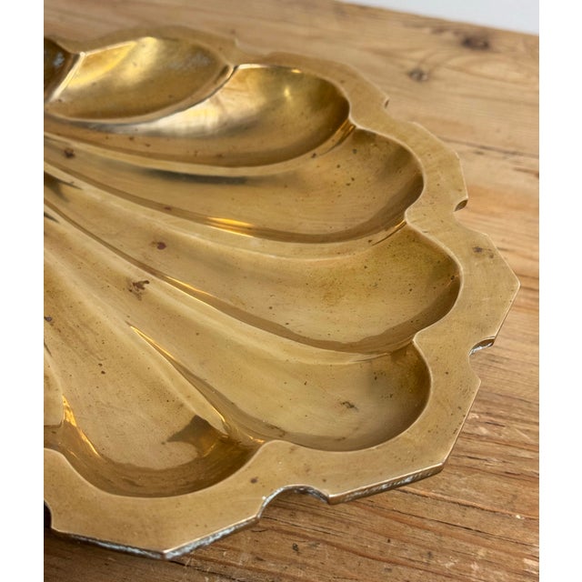 Oversized Vintage Brass Shell Motif Dish on Ball Feet For Sale - Image 11 of 11