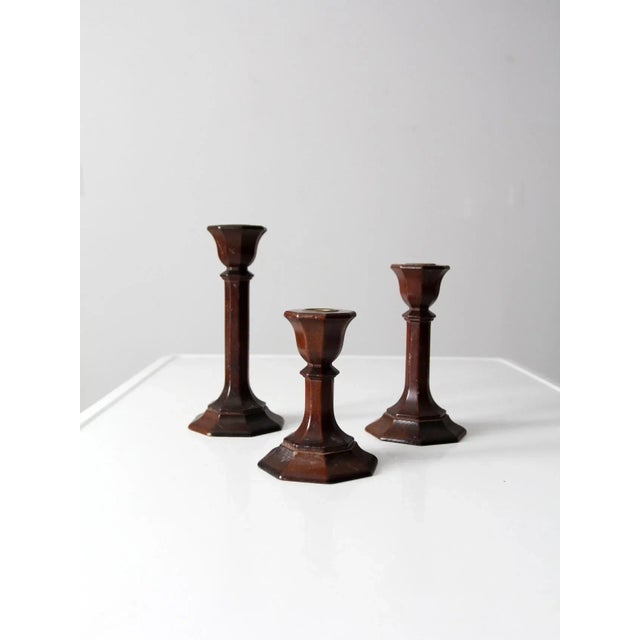 Vintage Wood Candlestick Holders Set of 3 For Sale - Image 6 of 11