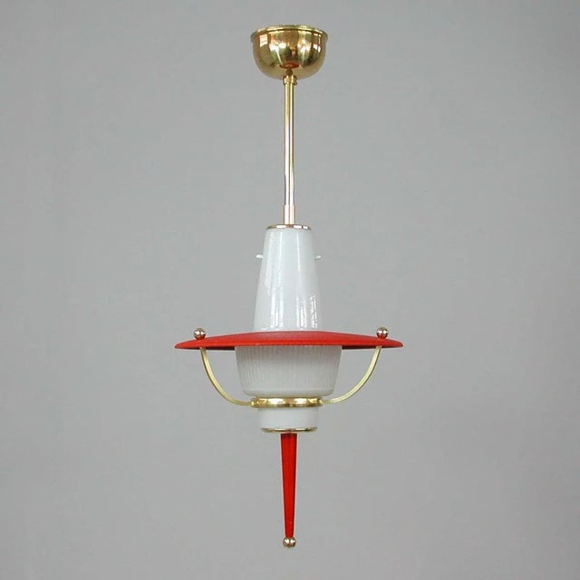 Italian Red Lantern in Milk Glass & Brass, 1950s For Sale - Image 4 of 17