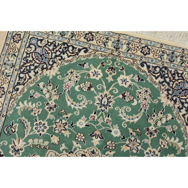 Textile Fine Nain Rug 3’3” X 4’10” Green Wool/Silk Traditional Hand-Knotted Carpet For Sale - Image 7 of 12