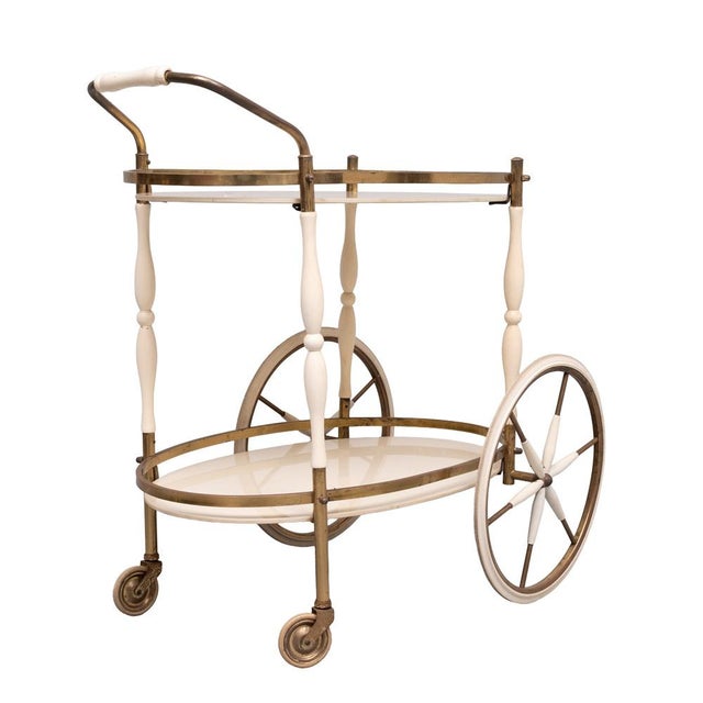 Oval-Shaped Glass Tops Serving Trolley, Italy, 1950s For Sale - Image 4 of 11