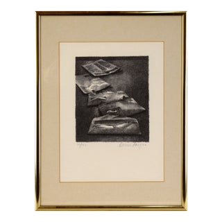 Newspapers on the Table - Still Life Etching on Heavy Paper by Darien Payne For Sale