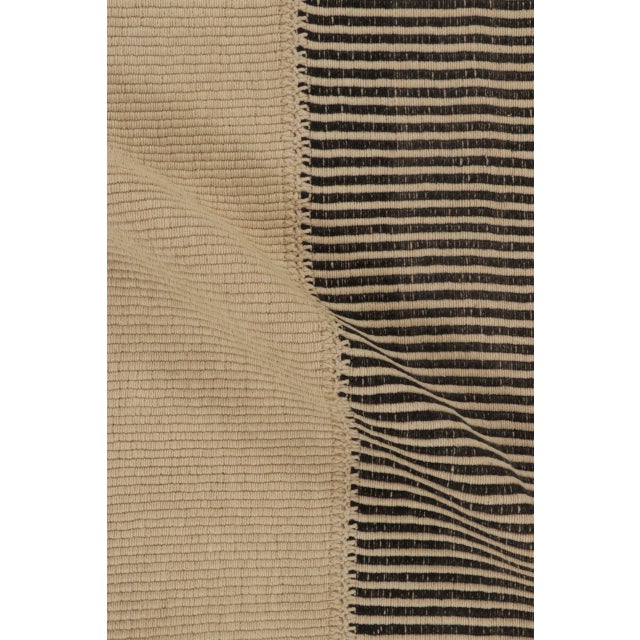 Rug & Kilim’s Contemporary Kilim in Beige & Black Textural Stripes For Sale - Image 9 of 10