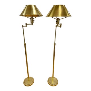 Pair of Serena and Lily Brass Swing Arm Floor Lamps For Sale