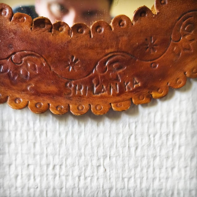 Brown Vintage Embossed Leather Mirror, 1960s For Sale - Image 8 of 16