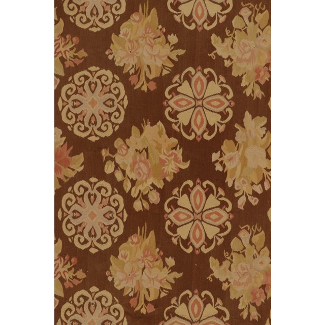 2010s Rug & Kilim’s Aubusson Flatweave Style Rug in Brown With Beige Floral Patterns For Sale - Image 5 of 6