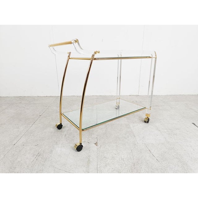 Brass and Acrylic Glass Drinks Trolley, 1970s For Sale - Image 10 of 13