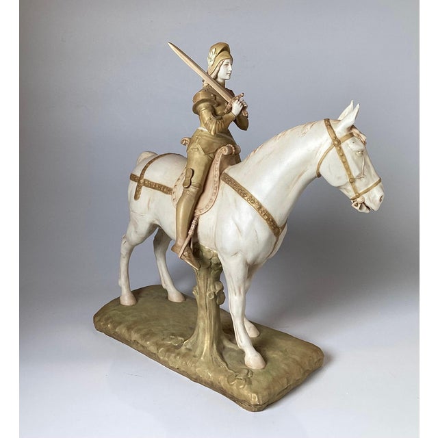 Early 20th Century Hand Painted Porcelain Figure of Joan of Arc Riding a Horse For Sale - Image 5 of 11