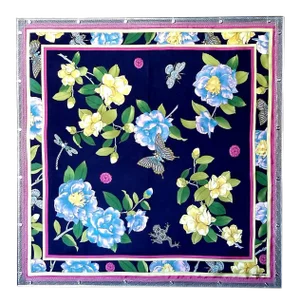 Industrial Style Framed Adrienne Landau Navy Floral Insect Silk Scarf
