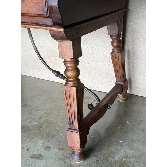 19th Century Solid Oak Baroque Fluted Legs Desk Writing Table or Console For Sale - Image 14 of 18
