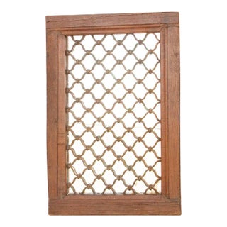 Antique Teak & Iron Jali Mirror For Sale