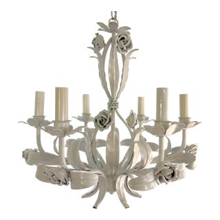 Vintage Tole 6-Light Chandelier With Rose Details For Sale