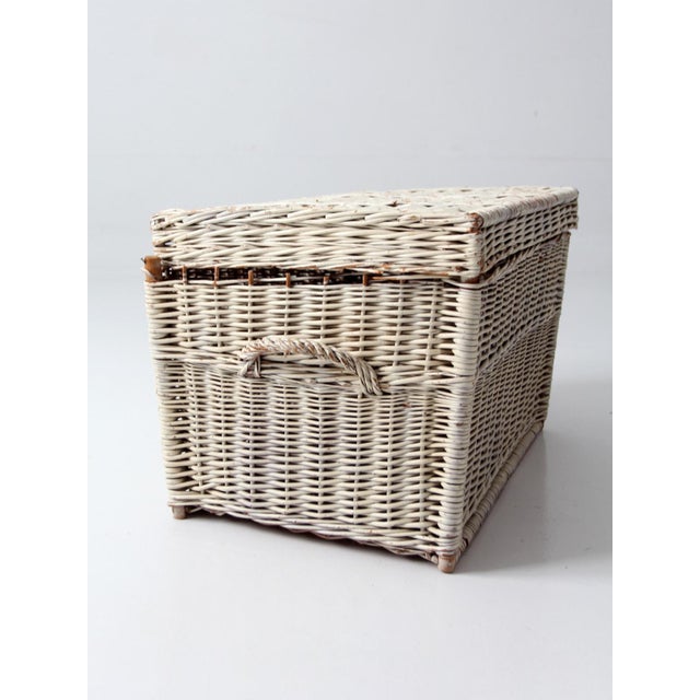 Vintage White Wicker Storage Basket For Sale - Image 9 of 18
