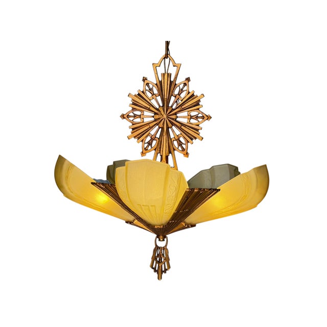 Art Deco 1930s Art Deco “Rayburn” 5 Light Slip Shade Chandelier For Sale - Image 3 of 9