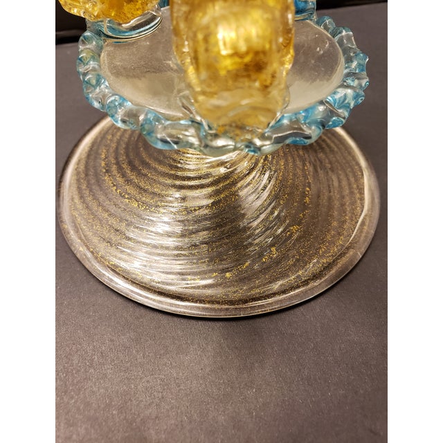 Murano Glass 3 Dolphin Tazza Compote Rigadin Gold Polveri Attr Salviati For Sale - Image 9 of 16
