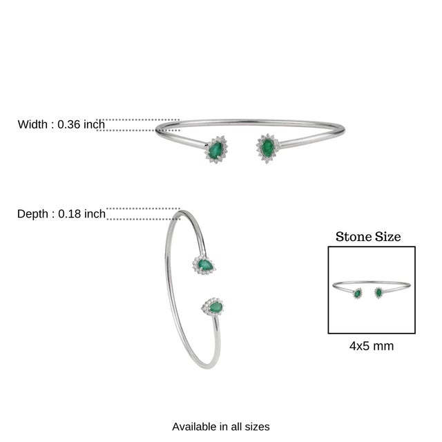 Handcrafted Natural Emerald & Diamond Halo Adjustable Open Cuff Bracelet - Gift for Her For Sale - Image 10 of 13
