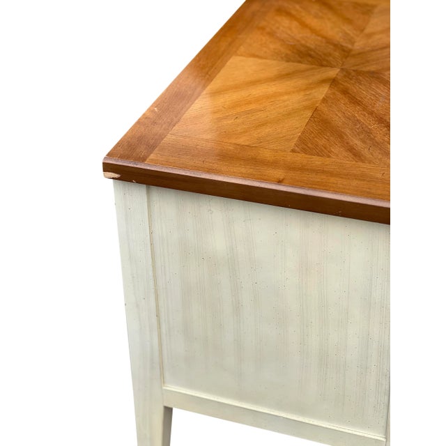 1970s Vintage American of Martinsville Parquet Top White Nightstands - a Pair For Sale - Image 9 of 13