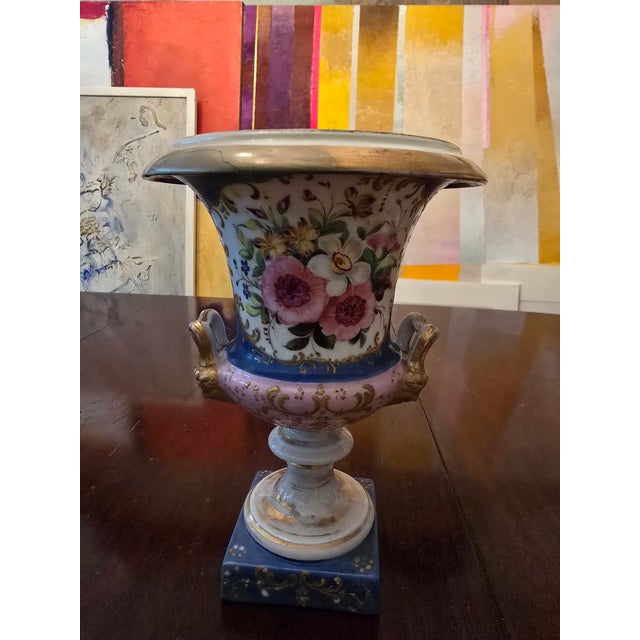 Baby Blue Antique Sevres Style Paris Pair of Porcelain Urns For Sale - Image 8 of 12