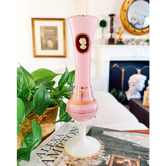 Mid 20th Century French Pink Opaline Vase With Cameo For Sale - Image 10 of 10