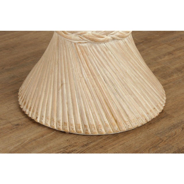 Hollywood Regency Rattan Wheat Sheaf Round Glass Top Pedestal Dining Table For Sale - Image 10 of 12