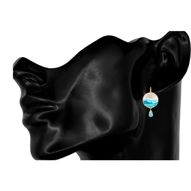 Ocean-Themed Mother of Pearl Drop Earrings With Topaz Briolette, A Pair For Sale - Image 4 of 5