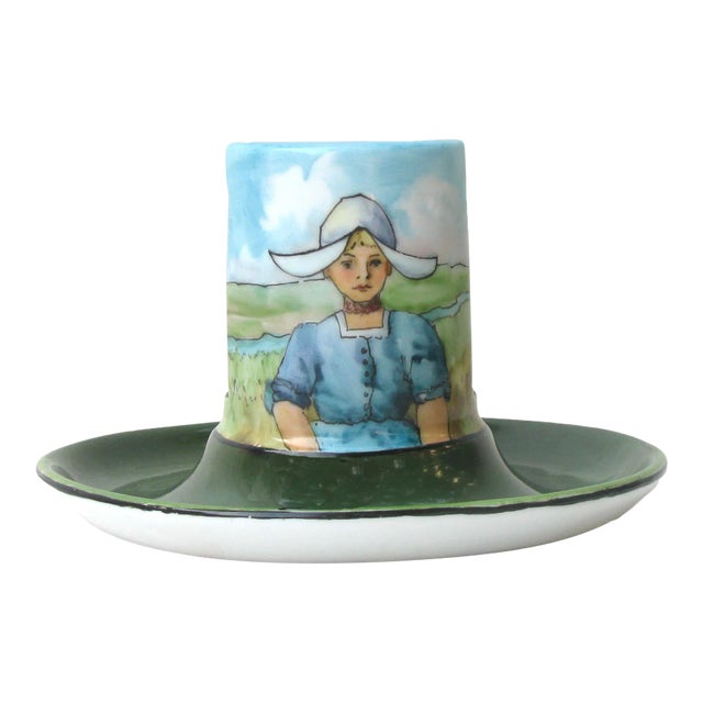 1906 Artist Signed Porcelain Match Box Holder / Ashtray For Sale