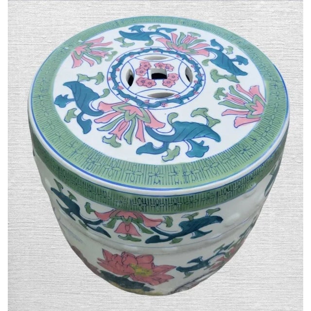 Ceramic Vintage Ceramic Floral Chinoiserie Regency Garden Stool For Sale - Image 7 of 7