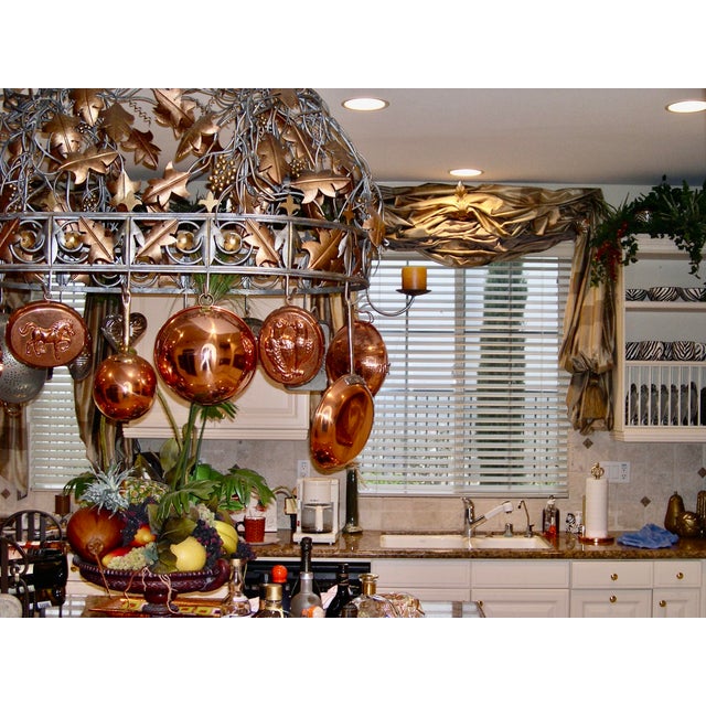 Pot Rack, Vintage Unique Custom Made, Pewter, Brass & Brushed Brass, Copper Pots Included $3,800 For Sale - Image 4 of 11
